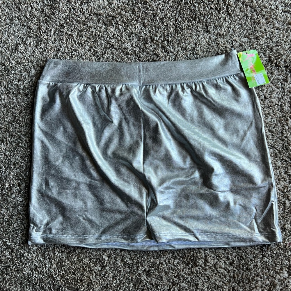 Silver faux vinyl metallic mini skirt